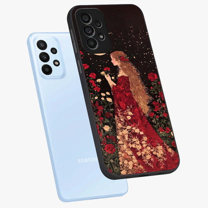 Crimson Dreams Glass Case displayed in angled mockup highlighting soft crimson aesthetic design with artistic theme.