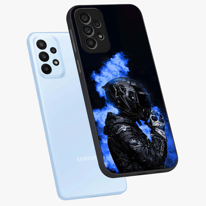 Cyber Sentinel Protocol Glass Case displayed in angled mockup highlighting digital cyber design with sci-fi aesthetic style.