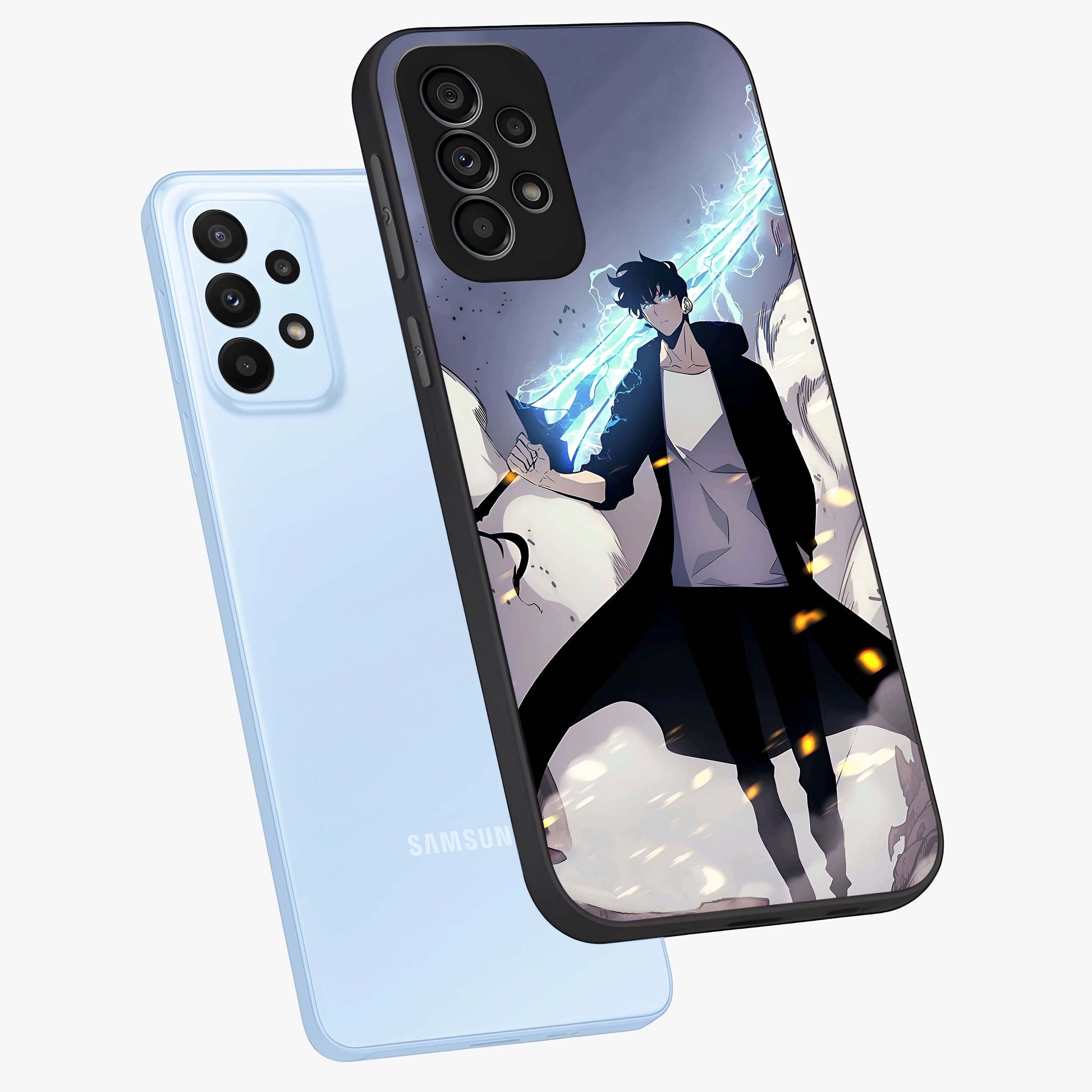 Dark Lightning Anime Warrior Glass Case displayed in angled mockup highlighting powerful lightning themed anime illustration.