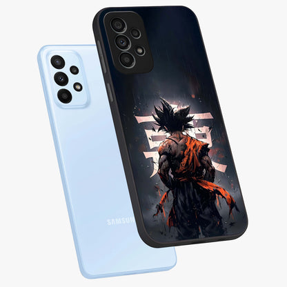 Dark Warrior In Rain Glass Case displayed in angled mockup highlighting dramatic warrior illustration with dark rain aesthetic.