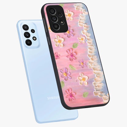 Dreamy Painted Garden Glass Case displayed in angled mockup highlighting colorful garden illustration with dreamy aesthetic style.