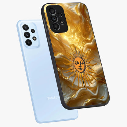 Eternal Golden Glow Glass Case displayed in angled mockup highlighting glowing golden aesthetic design with elegant style.
