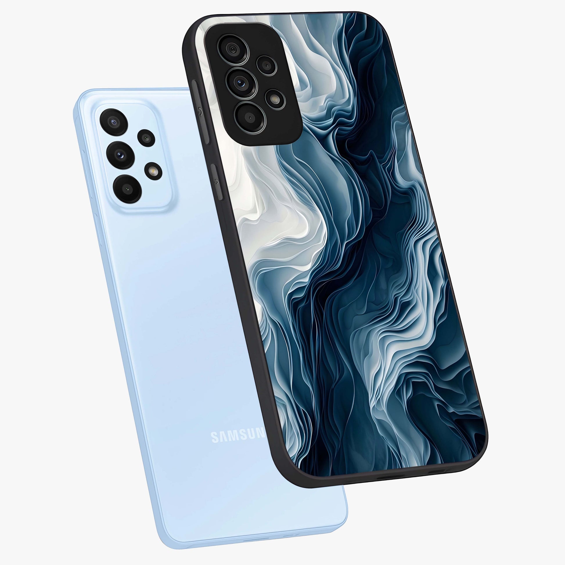 Ethereal Paper Marble Glass Case displayed in angled mockup highlighting elegant marble pattern with modern aesthetic style.