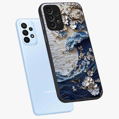 Floral Wave Origami Glass Case displayed in angled mockup highlighting geometric origami flower design with modern aesthetic style.