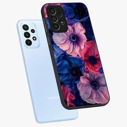 Flower Paper Art Pattern Glass Case displayed in angled mockup highlighting layered paper flower design with artistic aesthetic.