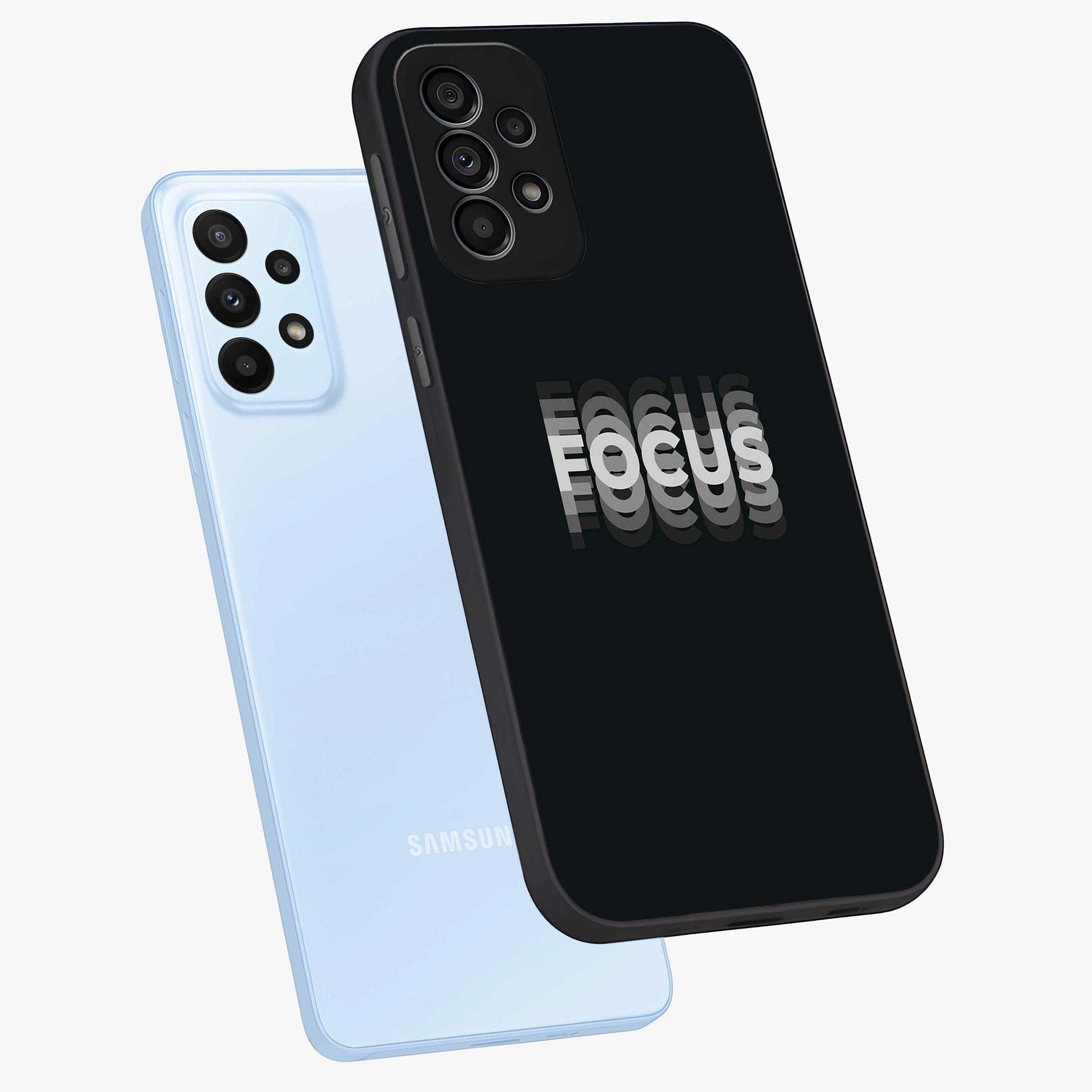 Focus Mode On Glass Case displayed in angled mockup highlighting clean minimal text artwork with modern aesthetic style.