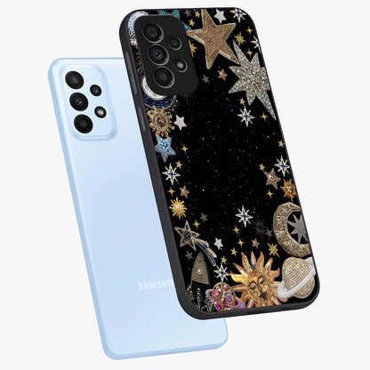 Galactic Jewel Stars Glass Case displayed in angled mockup highlighting shining celestial star design with cosmic aesthetic style.