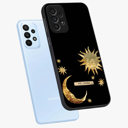 Gold Sun Blush Glass Case displayed in angled mockup highlighting radiant sun design with warm golden aesthetic.