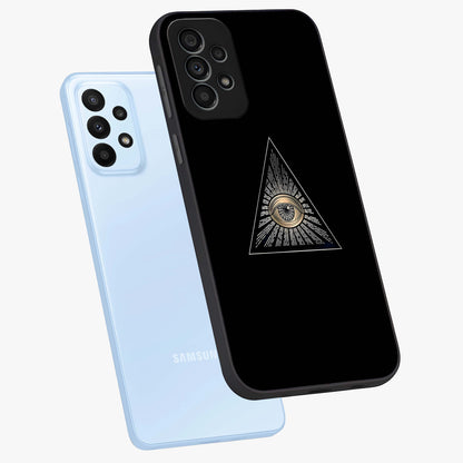 Illuminati Evil Glass Case displayed in angled mockup highlighting dark occult inspired design with bold aesthetic style.