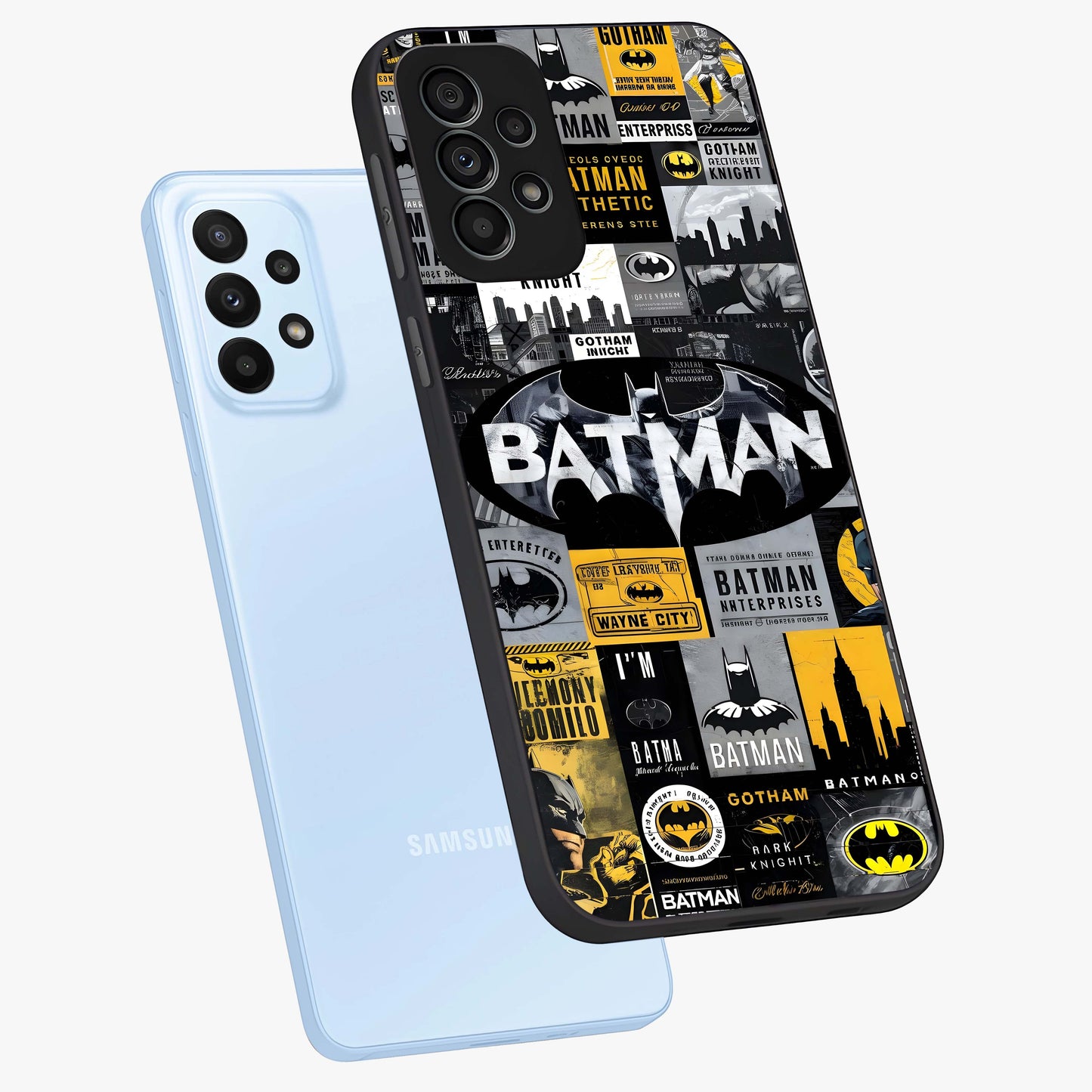 Knight Gotham Rise Glass Case displayed in angled mockup highlighting powerful knight silhouette design with dramatic aesthetic.