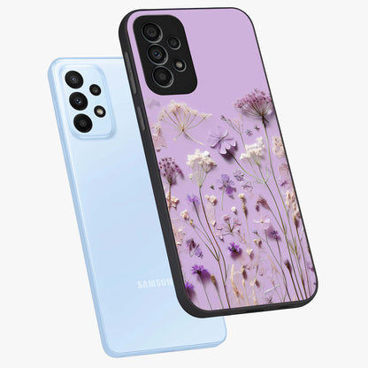 Lavender Blossom Dream Glass Case displayed in angled mockup highlighting dreamy lavender flower design with calming aesthetic style.