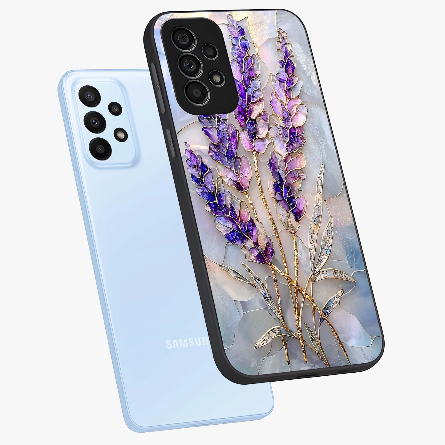 Lavender Dream Glow Glass Case displayed in angled mockup highlighting dreamy purple glow design with soft artistic style.