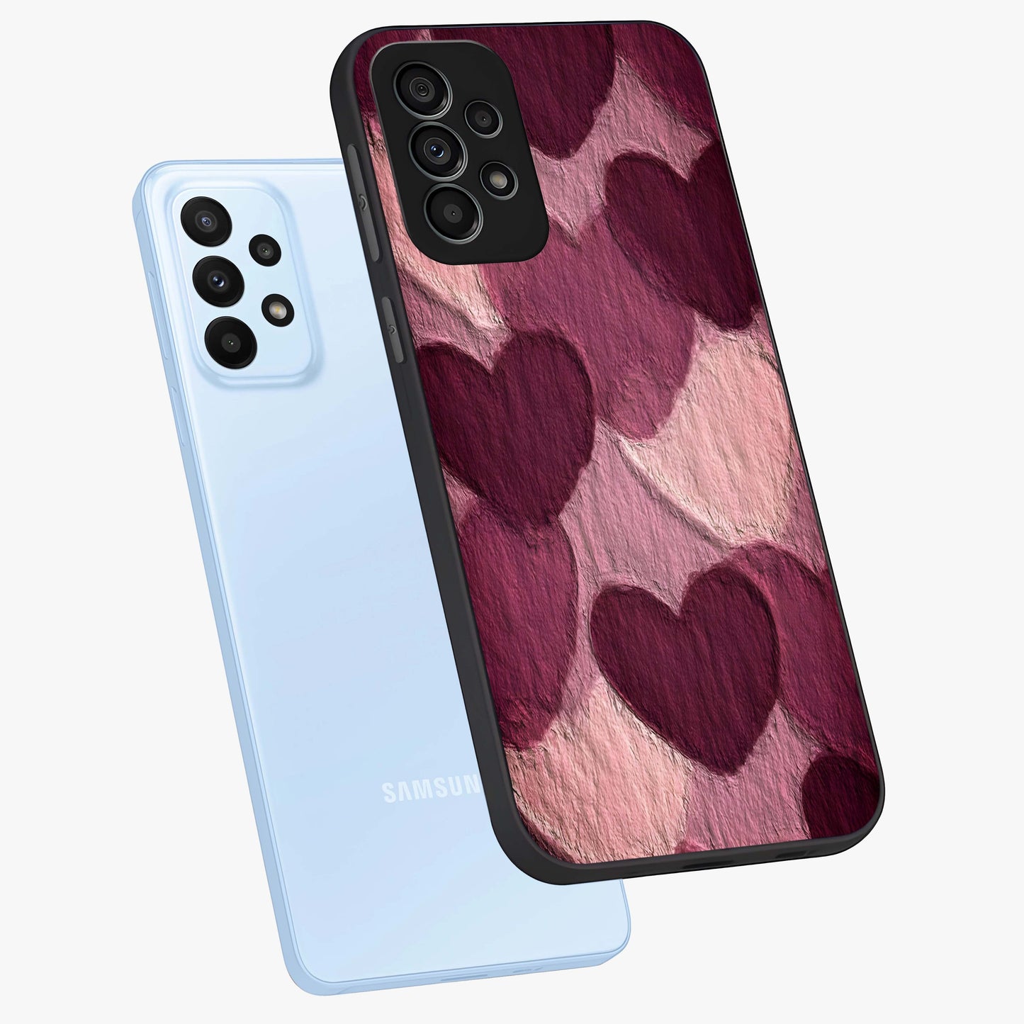 Layered Paper Hearts Glass Case displayed in angled mockup highlighting creative paper craft heart design with romantic aesthetic.