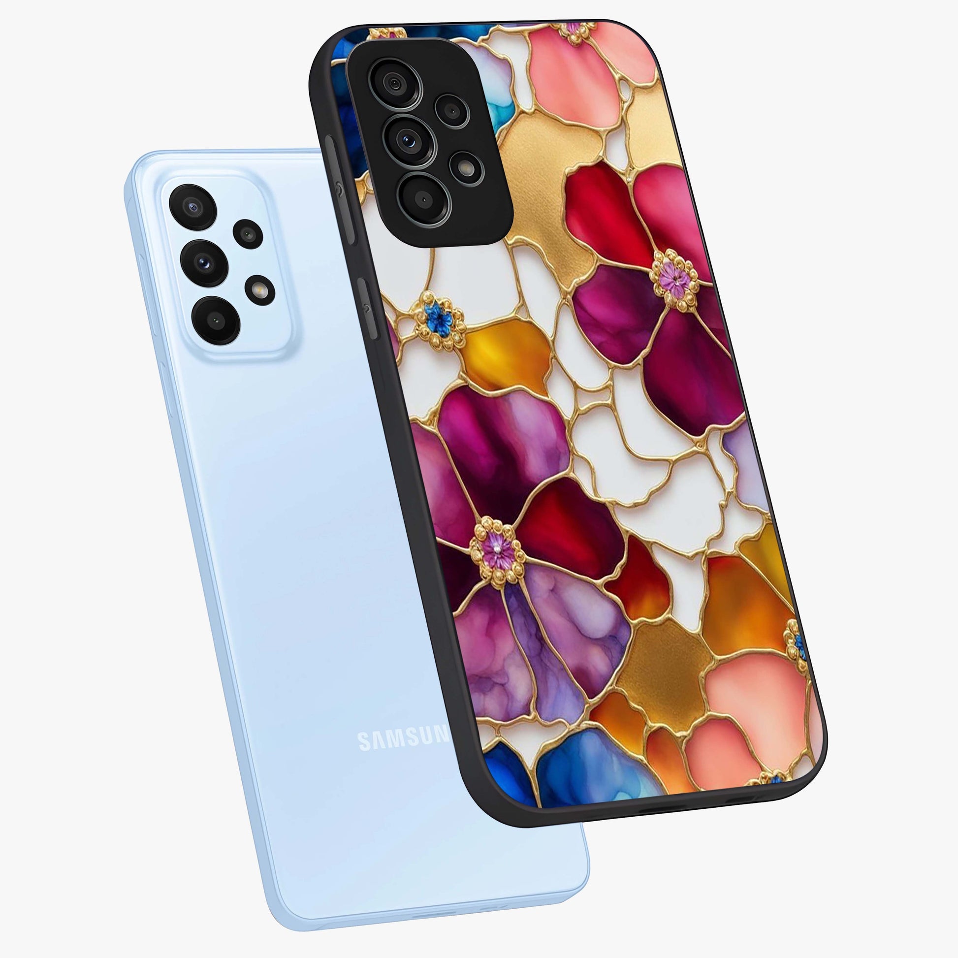 Marble Flower Pattern Glass Case displayed in angled mockup highlighting elegant marble floral design with modern aesthetic.