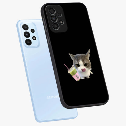 Matcha Cat Style Glass Case displayed in angled mockup highlighting playful feline design with pastel matcha aesthetic.