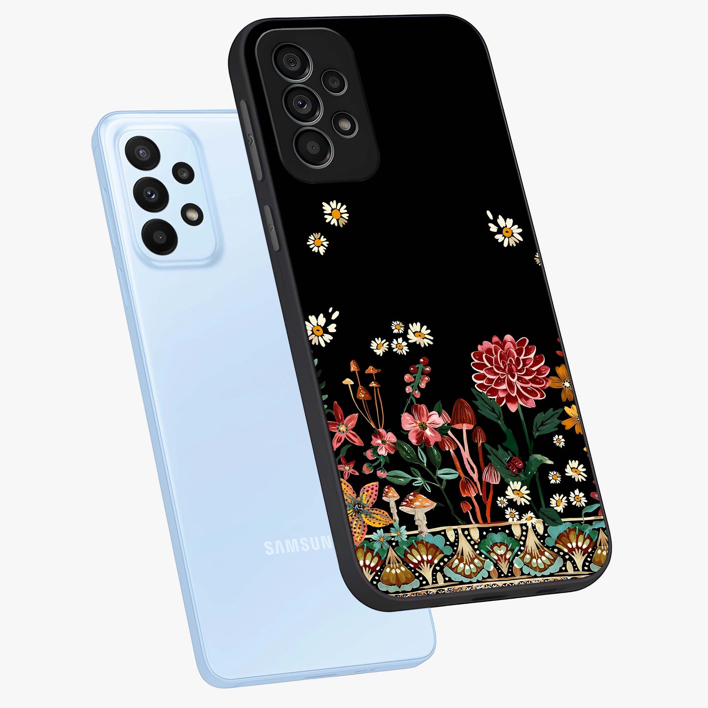 Midnight Bloom Pattern Glass Case displayed in angled mockup highlighting elegant flower design with midnight aesthetic style.