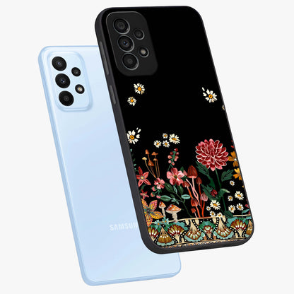 Midnight Bloom Pattern Glass Case displayed in angled mockup highlighting elegant flower design with midnight aesthetic style.
