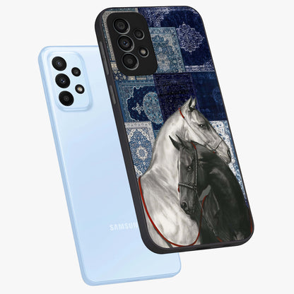 Midnight Stallion Blues Glass Case displayed in angled mockup highlighting powerful stallion illustration with deep midnight tones.