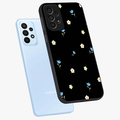 Minimal Petal Whispers Glass Case displayed in angled mockup highlighting delicate petal design with clean minimal aesthetic.