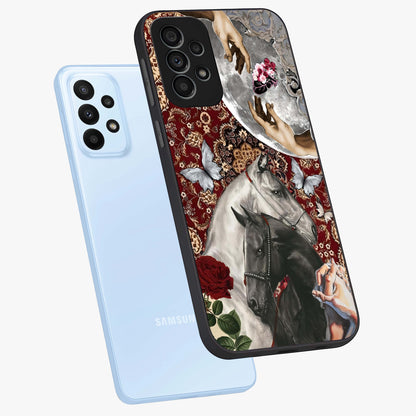 Moonlit Royal Stallion Glass Case displayed in angled mockup highlighting powerful stallion illustration with royal night aesthetic.