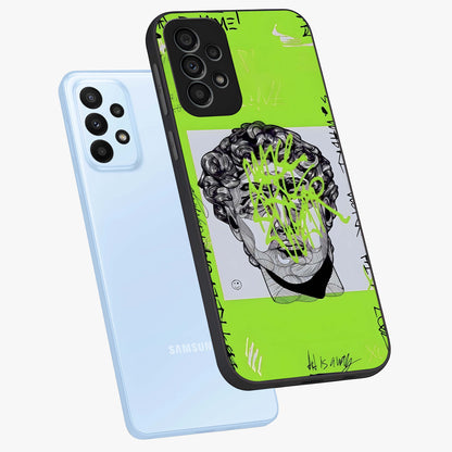 Neo Graffiti Rebellion Glass Case displayed in angled mockup highlighting urban street art design with rebellious aesthetic.