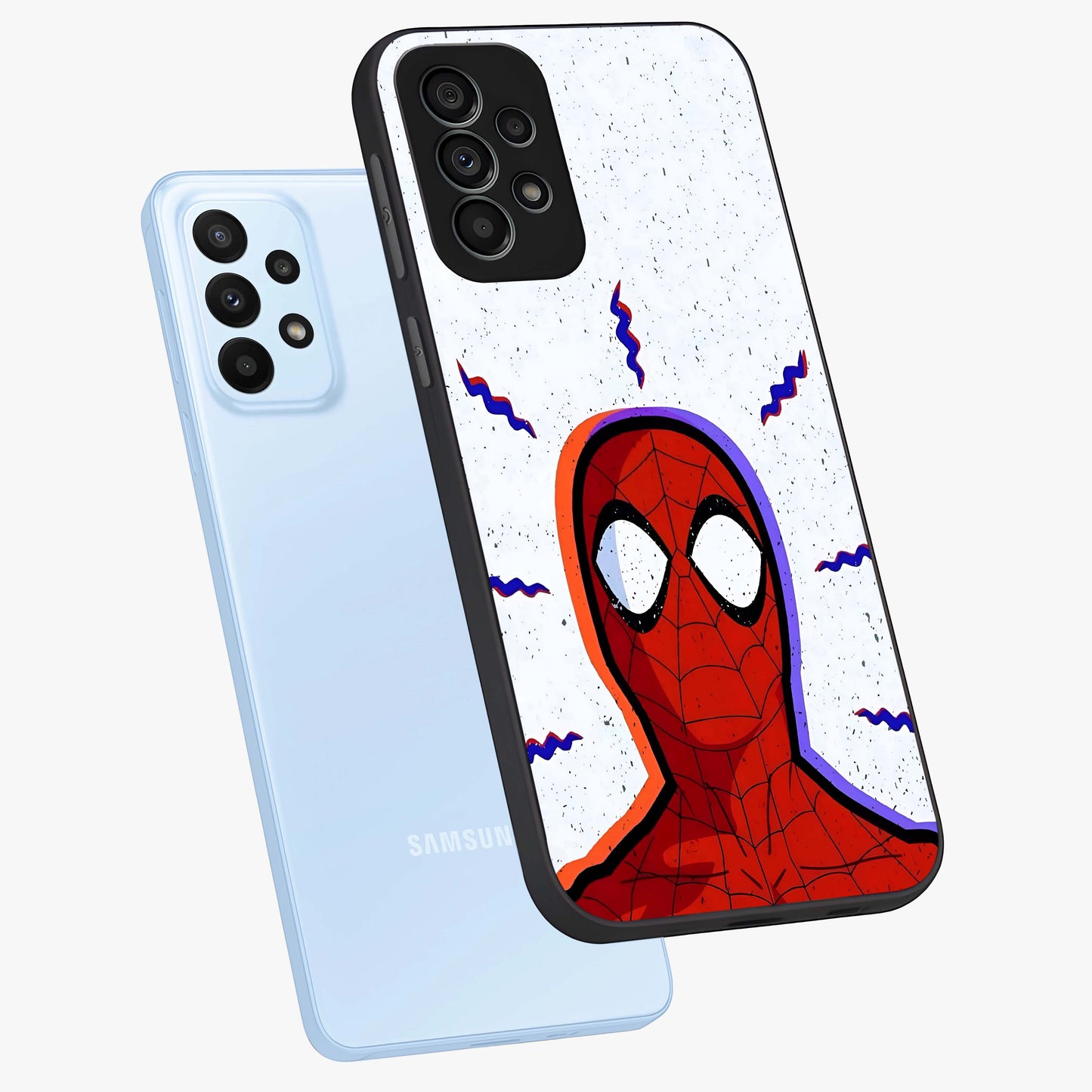 Omg Spiderman Glass Case displayed in angled mockup highlighting dynamic hero illustration with action comic aesthetic.