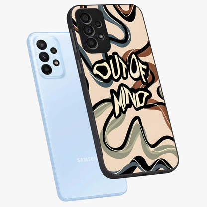 Out Of Mind Glass Case displayed in angled mockup highlighting bold statement design with modern artistic aesthetic.
