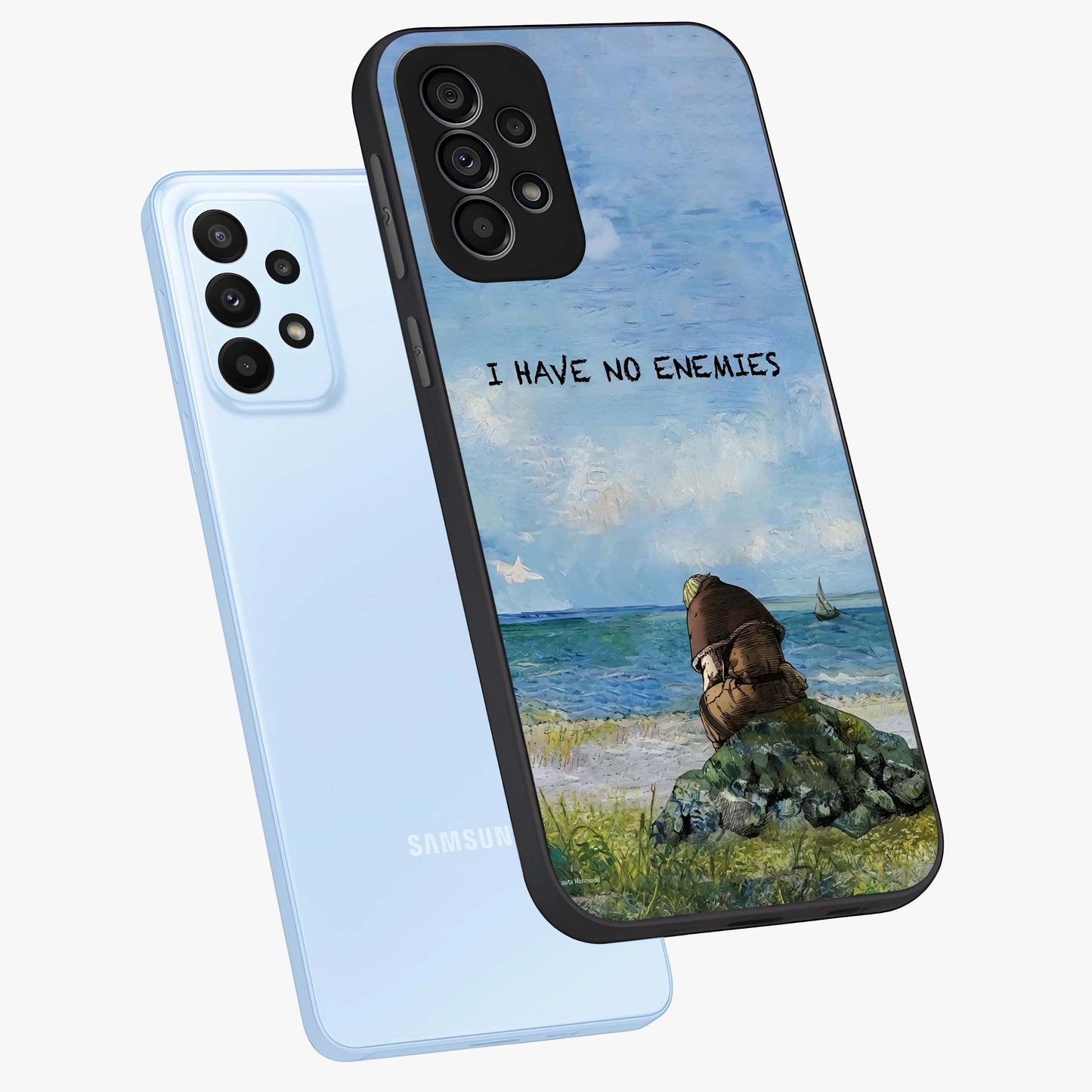 Peace Beyond War Glass Case displayed in angled mockup highlighting meaningful message design with artistic aesthetic style.