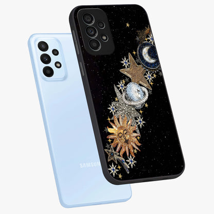 Pearls Universe Object Glass Case displayed in angled mockup highlighting celestial pearl design with dreamy aesthetic.