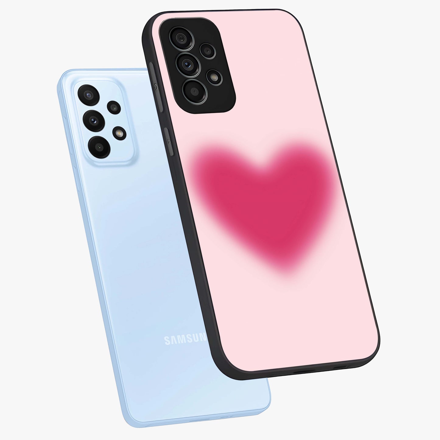 Pink Aura Heart Glass Case displayed in angled mockup highlighting vibrant pink heart design with dreamy aura aesthetic.
