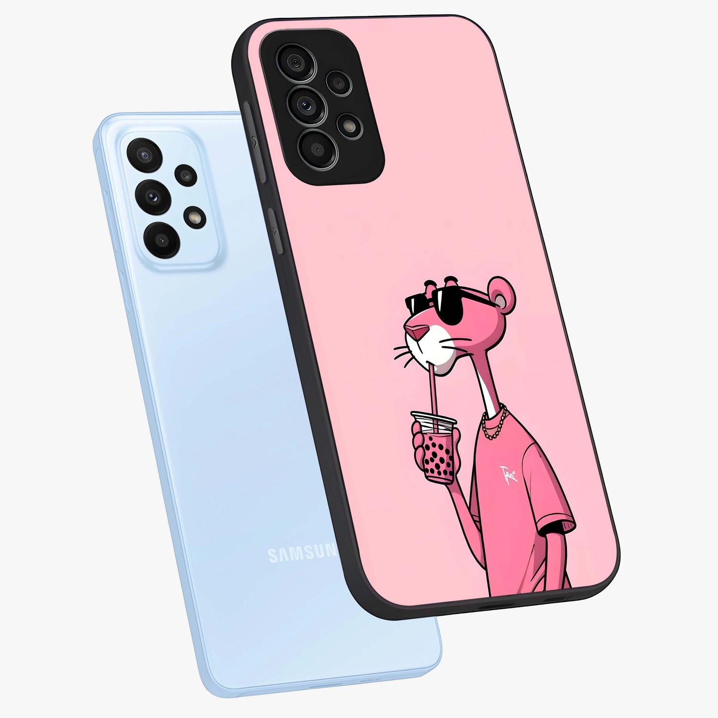 Pink Panther Glass Case displayed in angled mockup highlighting playful cartoon character design with vibrant pink aesthetic.