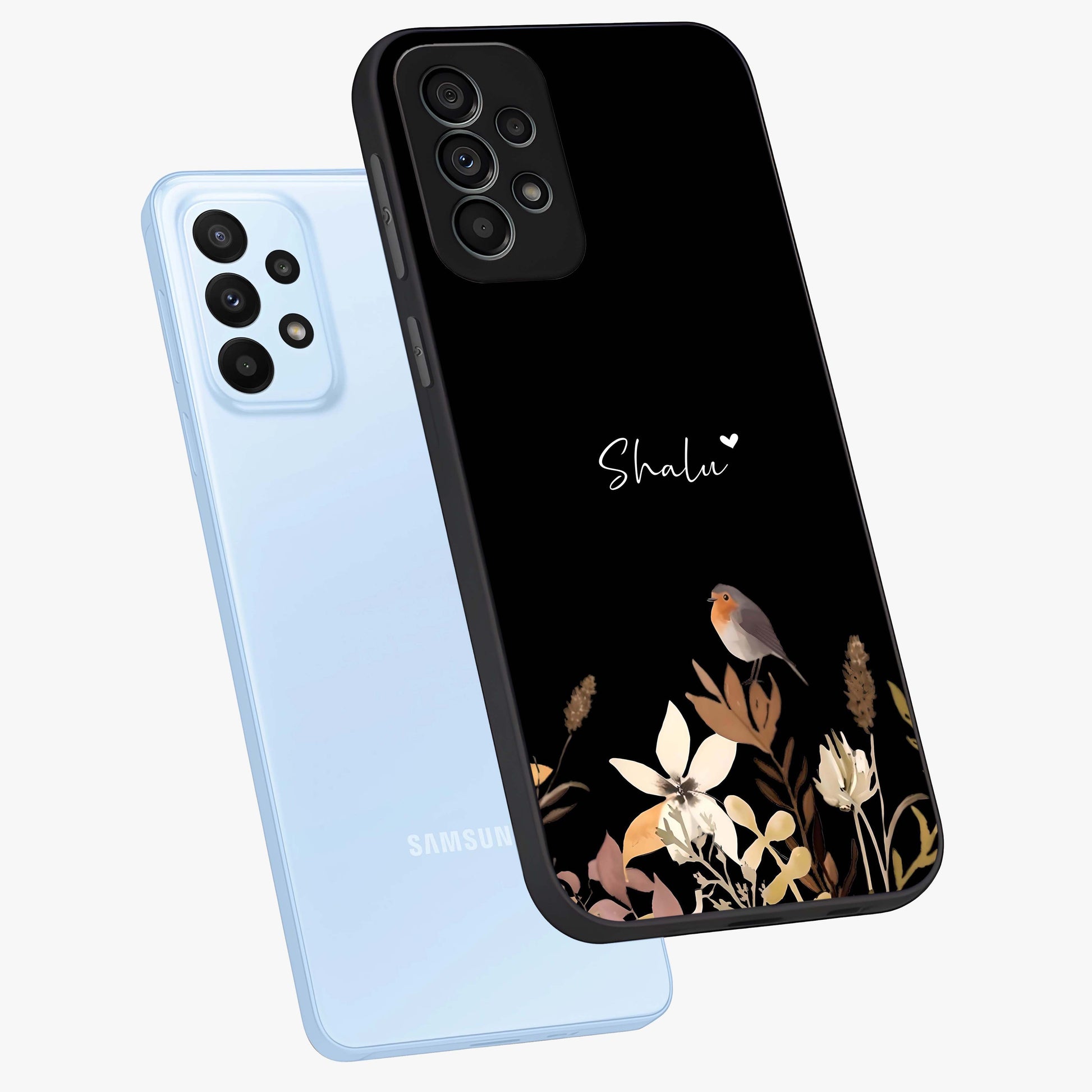Quiet Garden Tune Custom Name Glass Case displayed in angled mockup highlighting delicate floral garden design with custom name feature.