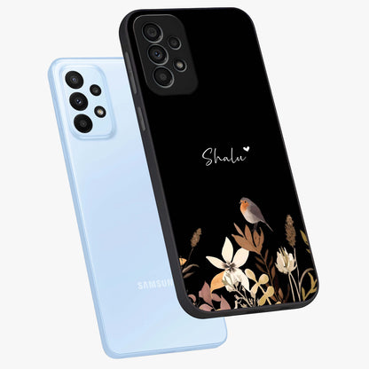 Quiet Garden Tune Custom Name Glass Case displayed in angled mockup highlighting delicate floral garden design with custom name feature.