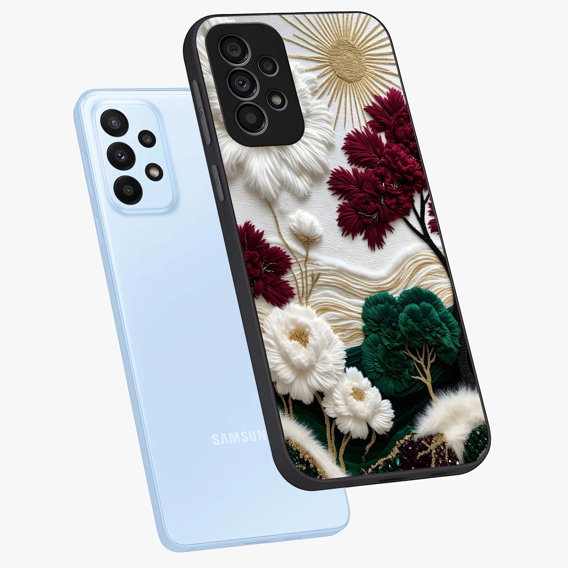 Radiant Bloom Elegance Glass Case displayed in angled mockup highlighting graceful floral design with radiant aesthetic style.