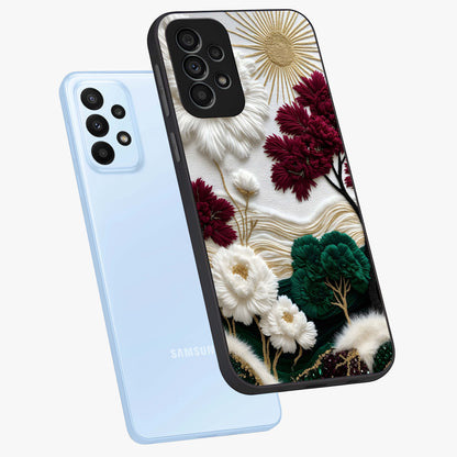Radiant Bloom Elegance Glass Case displayed in angled mockup highlighting graceful floral design with radiant aesthetic style.