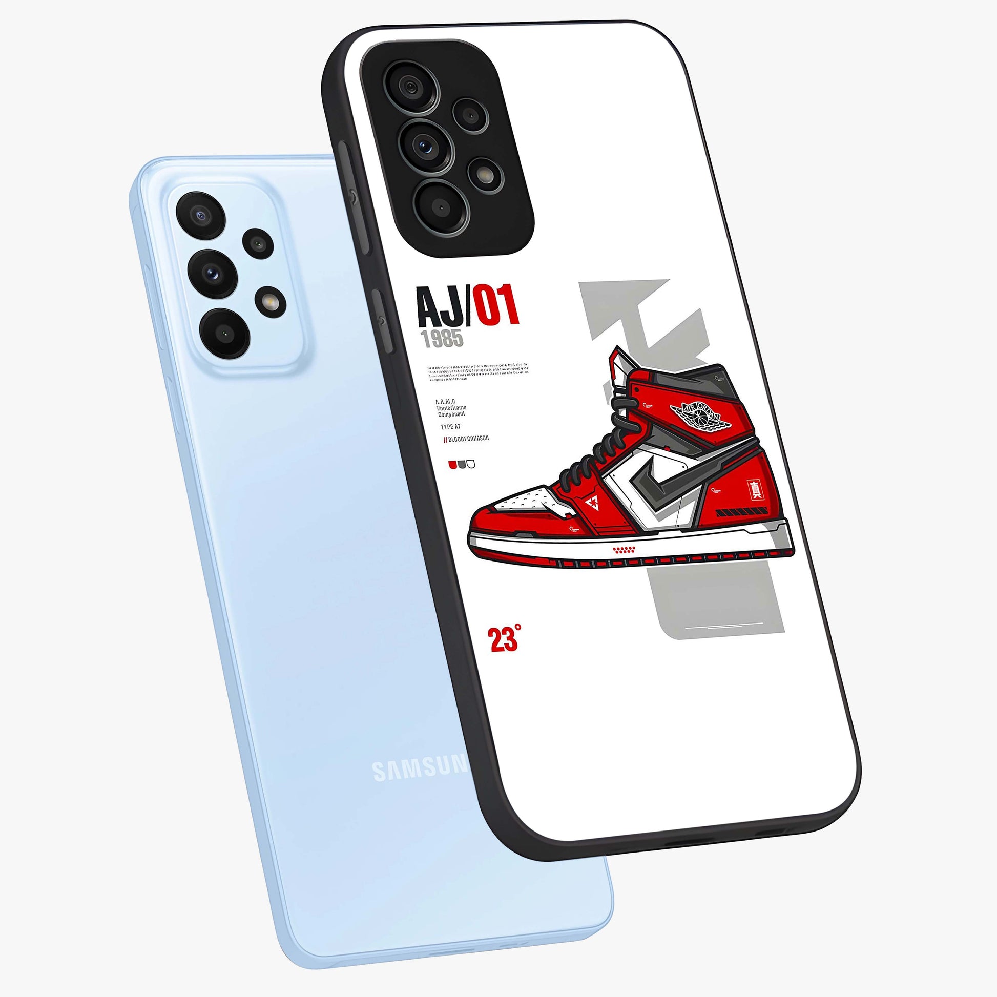 Retro Sneaker Blueprint Glass Case displayed in angled mockup highlighting detailed shoe design with sporty retro aesthetic.