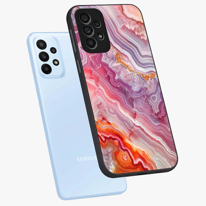 Rose Quartz Marble Glass Case displayed in angled mockup highlighting elegant marble pattern with soft aesthetic style.