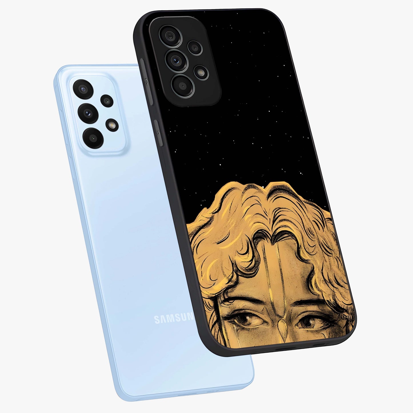 Shri Krishna Art Glass Case displayed in angled mockup highlighting spiritual Krishna illustration with divine aesthetic.