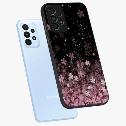 Small Starry Flowers Glass Case displayed in angled mockup highlighting tiny flower pattern with celestial aesthetic style.