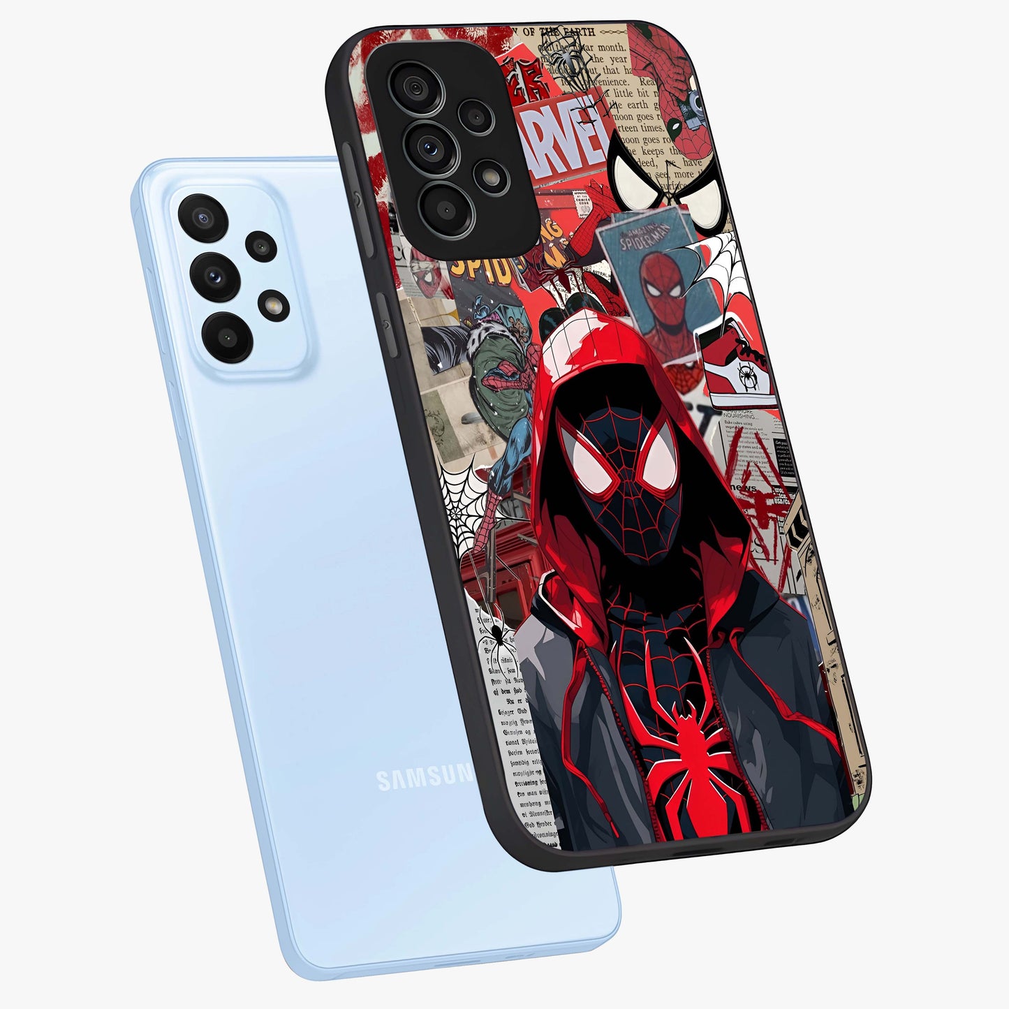 Spider Collage Street Glass Case displayed in angled mockup highlighting dynamic street style collage design with comic aesthetic.