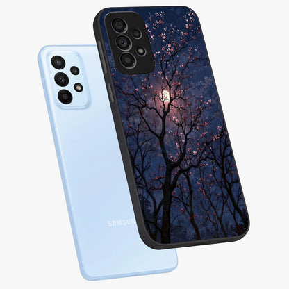 Twilight Sakura Serenade Glass Case displayed in angled mockup highlighting delicate sakura flower design with dreamy aesthetic.