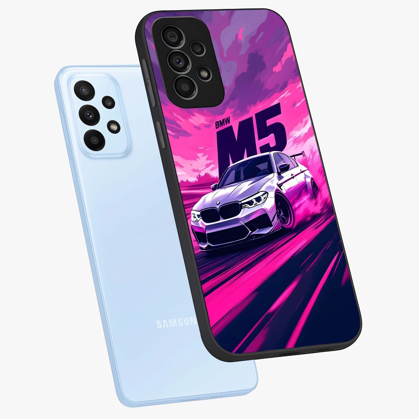Velocity Drift Pulse Glass Case displayed in angled mockup highlighting dynamic drift design with sporty automotive aesthetic.