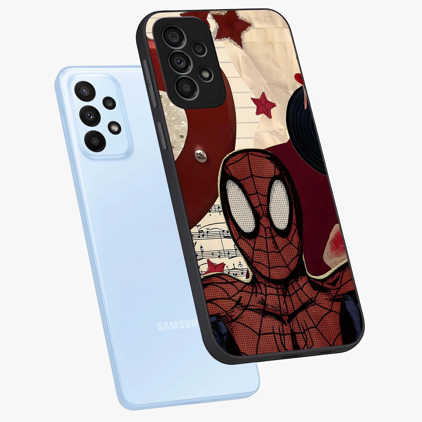 Web Warrior Vibes Glass Case displayed in angled mockup highlighting dynamic web design with comic style aesthetic.