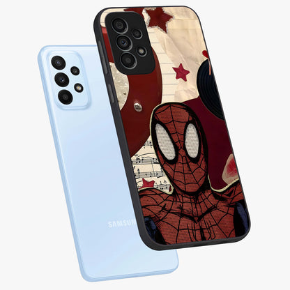 Web Warrior Vibes Glass Case displayed in angled mockup highlighting dynamic web design with comic style aesthetic.