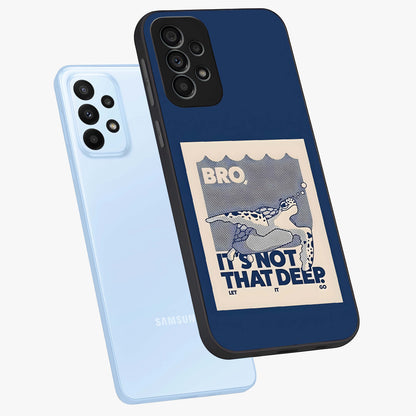 Worry Less Swim Glass Case displayed in angled mockup highlighting fun typography design with relaxed aesthetic style.