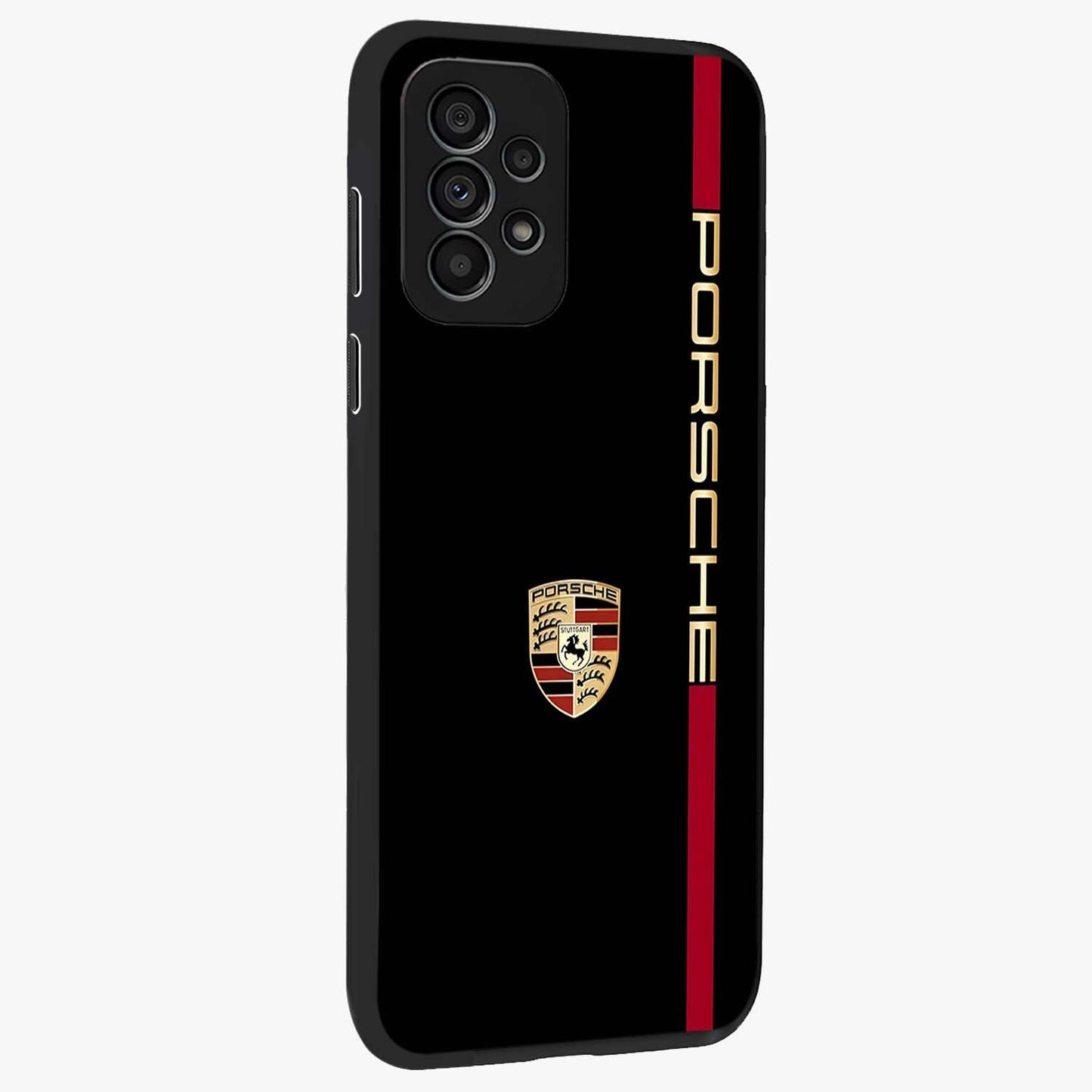 Black Minimal Porsche Glass Case upright view showcasing stylish automotive artwork with bold minimal theme.