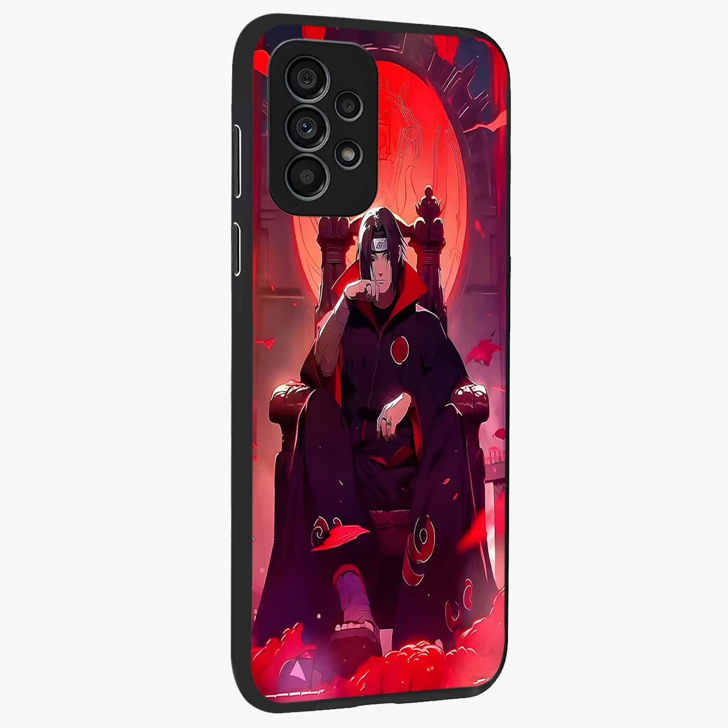 Blood Moon Sovereign Glass Case upright view showcasing powerful moon inspired artwork with cosmic aesthetic style.