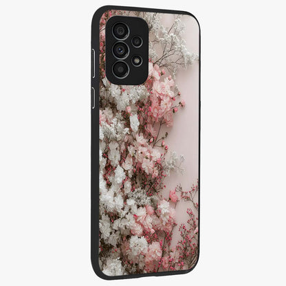 Blush Blossom Cloud Glass Case upright view showcasing calm floral cloud artwork with gentle dreamy theme.