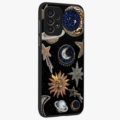 Celestial Gem Constellations Glass Case upright view showcasing cosmic constellation artwork with celestial aesthetic style.