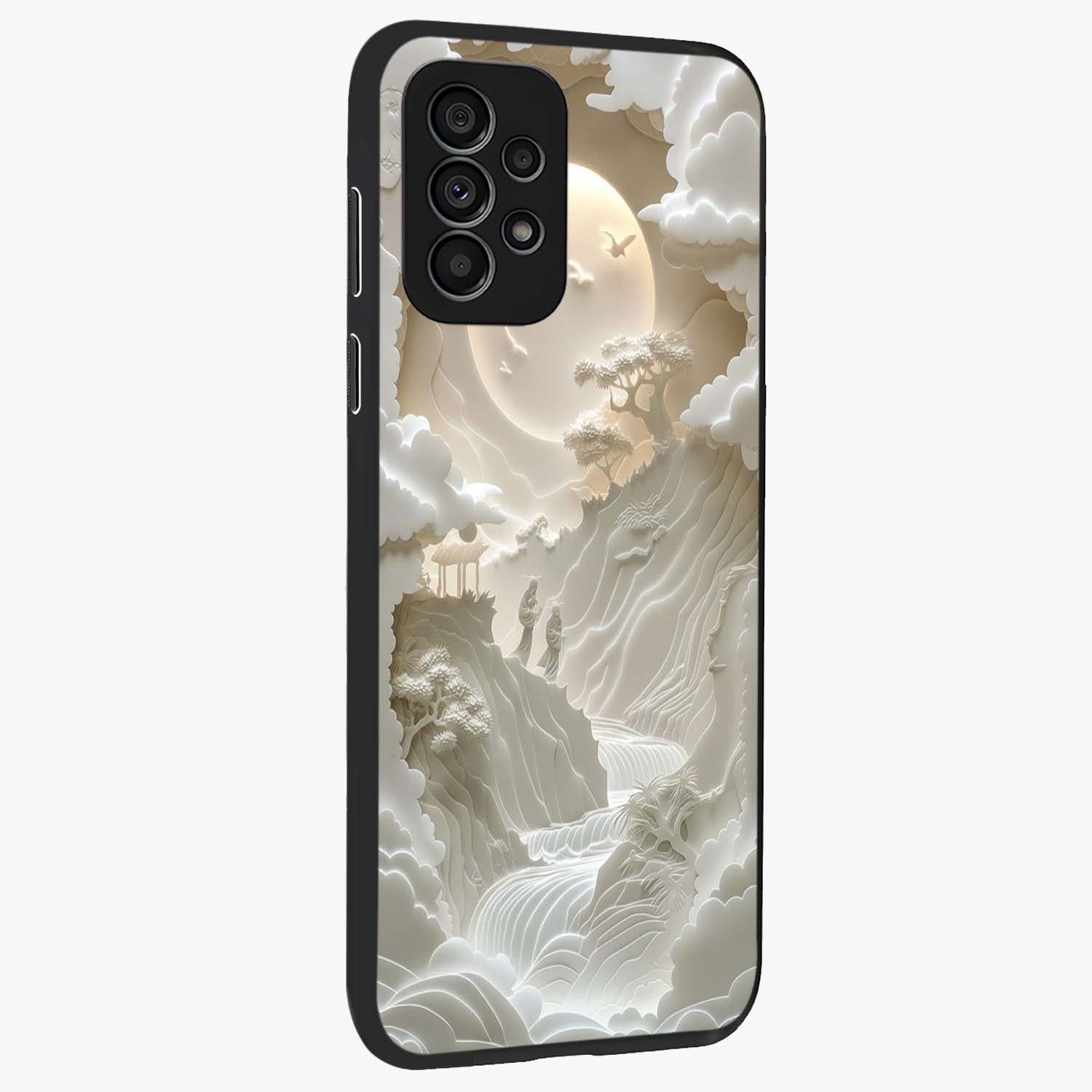 Celestial Origami Glass Case upright view showcasing creative origami artwork with modern celestial style.